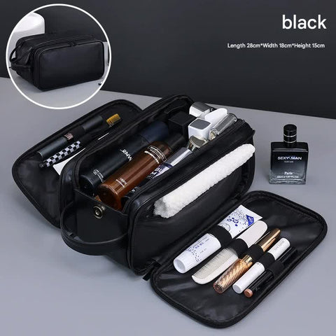 Darrahopens Health & Beauty > Cosmetic Storage > Makeup Organisation & Storage Large Capacity PU Leather Toiletry Bag - Multi-Compartment Dopp Kit & Cosmetic Organizer(black)
