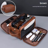 Darrahopens Health & Beauty > Cosmetic Storage > Makeup Organisation & Storage Large Capacity PU Leather Toiletry Bag - Multi-Compartment Dopp Kit & Cosmetic Organizer(Brown)