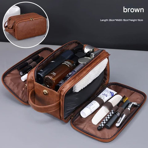Darrahopens Health & Beauty > Cosmetic Storage > Makeup Organisation & Storage Large Capacity PU Leather Toiletry Bag - Multi-Compartment Dopp Kit & Cosmetic Organizer(Brown)