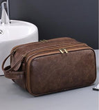 Darrahopens Health & Beauty > Cosmetic Storage > Makeup Organisation & Storage Large Capacity PU Leather Toiletry Bag - Multi-Compartment Dopp Kit & Cosmetic Organizer(Tan)