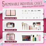Darrahopens Health & Beauty > Cosmetic Storage > Makeup Organisation & Storage Large Capacity Travel Makeup Backpack with 5 Removable Organizer Cases & Jewelry Roll(pink)