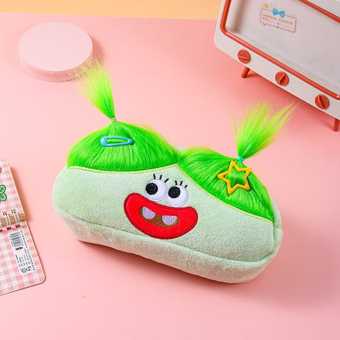 Darrahopens Health & Beauty > Cosmetic Storage > Makeup Organisation & Storage Light Green and Green Hair Cute Plush Monster Pencil Case - Fluffy Stationery Pouch with DIY Styleable Hair for Kids