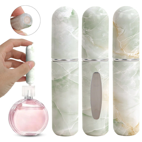 Darrahopens Health & Beauty > Cosmetic Storage > Makeup Organisation & Storage Light Green Chic Marble Travel Perfume Atomizer Set (3-Pack) - 5ml Leakproof Bottom-Fill Spray Bottles