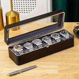 Darrahopens Health & Beauty > Cosmetic Storage > Makeup Organisation & Storage Luxury transparent-lid watch box with 6 fabric-lined compartments, portable and shockproof design, suitable for both men and women. Ideal for home, travel, or gifting—a refined storage solution for fine watches and jewelry. (brown)