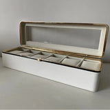 Darrahopens Health & Beauty > Cosmetic Storage > Makeup Organisation & Storage Luxury transparent-lid watch box with 6 fabric-lined compartments, portable and shockproof design, suitable for both men and women. Ideal for home, travel, or gifting—a refined storage solution for fine watches and jewelry. (Green)