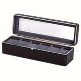 Darrahopens Health & Beauty > Cosmetic Storage > Makeup Organisation & Storage Luxury transparent-lid watch box with 6 fabric-lined compartments, portable and shockproof design, suitable for both men and women. Ideal for home, travel, or gifting—a refined storage solution for fine watches and jewelry. (Green)