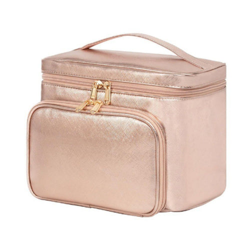 Darrahopens Health & Beauty > Cosmetic Storage > Makeup Organisation & Storage Pink Portable Travel Makeup Bag with Brush Compartment - Stylish PU Leather Cosmetic Organizer for Skincare and Toiletry Storage