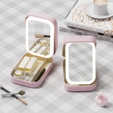 Darrahopens Health & Beauty > Cosmetic Storage > Makeup Organisation & Storage Portable Jewelry & Makeup Organizer Box with LED Touch Mirror - Rechargeable, Adjustable Lighting(white)