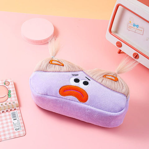 Darrahopens Health & Beauty > Cosmetic Storage > Makeup Organisation & Storage Purple and Blonde Hair Cute Plush Monster Pencil Case - Fluffy Stationery Pouch with DIY Styleable Hair for Kids