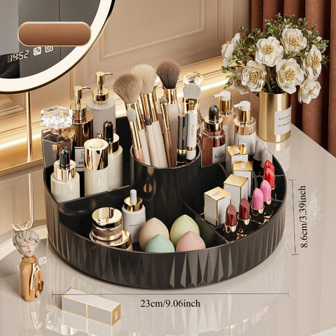 Darrahopens Health & Beauty > Cosmetic Storage > Makeup Organisation & Storage Rotatable Luxury Cosmetic Organizer Desk Large Capacity Skincare Storage Shelf Vanity Tidy Tray Cosmetic Storage Box（black）