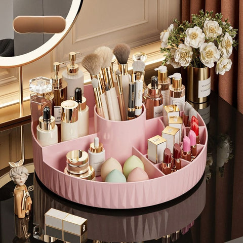 Darrahopens Health & Beauty > Cosmetic Storage > Makeup Organisation & Storage Rotatable Luxury Cosmetic Organizer Desk Large Capacity Skincare Storage Shelf Vanity Tidy Tray Cosmetic Storage Box（pink）