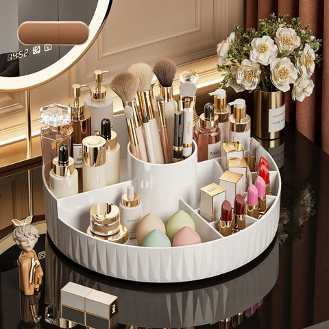 Darrahopens Health & Beauty > Cosmetic Storage > Makeup Organisation & Storage Rotatable Luxury Cosmetic Organizer Desk Large Capacity Skincare Storage Shelf Vanity Tidy Tray Cosmetic Storage Box（white）