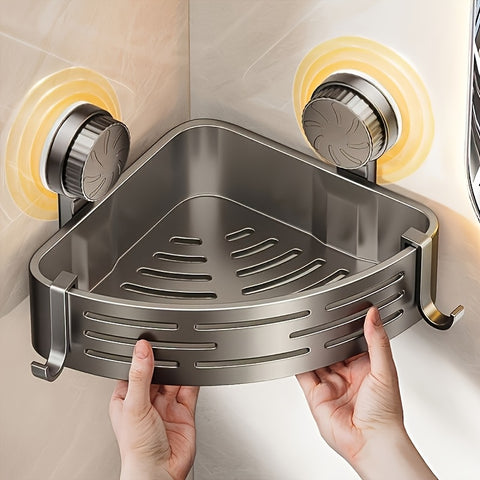 Darrahopens Health & Beauty > Cosmetic Storage > Makeup Organisation & Storage Space-Saving Suction Cup Bathroom Storage Rack | No Drilling Required, Strong Triangular Storage Shelf with Hooks, Suitable for Shower and Bathroom Walls/Tiles, Multi-Functional Organizer, All-Season Use, Bathroom Organization, Bathroom Accessories