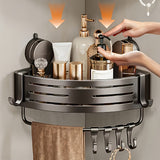 Darrahopens Health & Beauty > Cosmetic Storage > Makeup Organisation & Storage Space-Saving Suction Cup Bathroom Storage Rack | No Drilling Required, Strong Triangular Storage Shelf with Hooks, Suitable for Shower and Bathroom Walls/Tiles, Multi-Functional Organizer, All-Season Use, Bathroom Organization, Bathroom Accessories