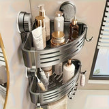 Darrahopens Health & Beauty > Cosmetic Storage > Makeup Organisation & Storage Space-Saving Suction Cup Bathroom Storage Rack | No Drilling Required, Strong Triangular Storage Shelf with Hooks, Suitable for Shower and Bathroom Walls/Tiles, Multi-Functional Organizer, All-Season Use, Bathroom Organization, Bathroom Accessories