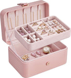 Darrahopens Health & Beauty > Cosmetic Storage > Makeup Organisation & Storage Travel Jewelry Case - 2 Layers with Velvet & Detachable Compartments - For Necklaces, Earrings & Bracelets - Pink