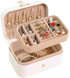 Darrahopens Health & Beauty > Cosmetic Storage > Makeup Organisation & Storage Travel Jewelry Case - 2 Layers with Velvet & Detachable Compartments - For Necklaces, Earrings & Bracelets - White