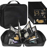 Darrahopens Health & Beauty > Cosmetic Storage > Makeup Organisation & Storage Travel Jewelry Organizer Case,Jewelry Bags for Traveling, Jewelry Binder with6Pcs Clear Zipper Velvet Pouches for Storing Earrings, Ring(Black，20*25*8cm)