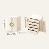 Darrahopens Health & Beauty > Cosmetic Storage > Makeup Organisation & Storage White   1 Large Faux Leather Jewelry Storage Box with 5 Drawers and Gold Handles - An elegant rectangular storage space for rings, necklaces, bracelets, earrings, and watches - Features soft fabric lining, side door design, textured surface finish - Luxur
