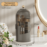 Darrahopens Health & Beauty > Cosmetic Storage > Makeup Organisation & Storage White 360° Rotating Makeup Brush Holder with Black Transparent Dust-Proof Sliding Door - Large Capacity Cosmetic Organizer, Professionaln Gradient Dual Zones