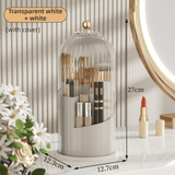 Darrahopens Health & Beauty > Cosmetic Storage > Makeup Organisation & Storage White 360° Rotating Makeup Brush Holder with Transparent Dust-Proof Sliding Door - Large Capacity Cosmetic Organizer, Professionaln Gradient Dual Zones