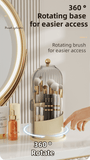 Darrahopens Health & Beauty > Cosmetic Storage > Makeup Organisation & Storage White 360° Rotating Makeup Brush Holder with Transparent Dust-Proof Sliding Door - Large Capacity Cosmetic Organizer, Professionaln Gradient Dual Zones