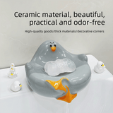 Darrahopens Health & Beauty > Cosmetic Storage > Makeup Organisation & Storage White Ceramic Seagull Soap Dish with Drainage Cute Cartoon Animal Soap Bar Holder for Bathroom Kitchen Sink Novelty Home Decor