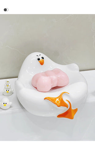 Darrahopens Health & Beauty > Cosmetic Storage > Makeup Organisation & Storage White Ceramic Seagull Soap Dish with Drainage Cute Cartoon Animal Soap Bar Holder for Bathroom Kitchen Sink Novelty Home Decor