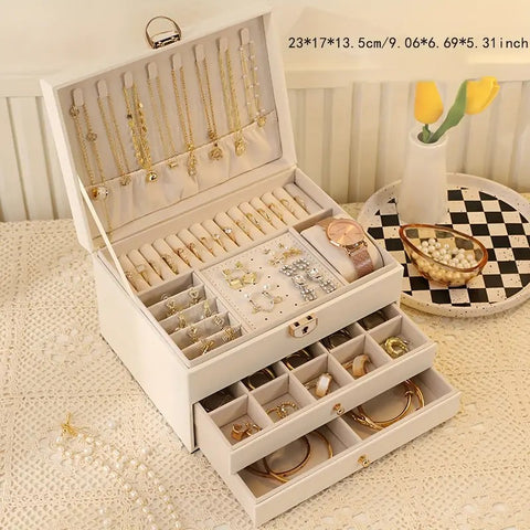 Darrahopens Health & Beauty > Cosmetic Storage > Makeup Organisation & Storage White High-end Jewelry Storage Box for Necklaces, Earrings, Ear Studs, Bracelets, Rings, Exquisite Accessories, Gold, and Jewelry – Large Capacity, Ideal as a Gift for Mother’s Day, Father’s Day, Teacher’s Day, Halloween, Thanksgiving, and Christmas.