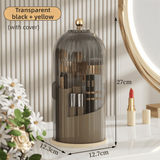 Darrahopens Health & Beauty > Cosmetic Storage > Makeup Organisation & Storage Yellow 360° Rotating Makeup Brush Holder with Black Transparent Dust-Proof Sliding Door - Large Capacity Cosmetic Organizer, Professionaln Gradient Dual Zones