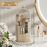 Darrahopens Health & Beauty > Cosmetic Storage > Makeup Organisation & Storage Yellow 360° Rotating Makeup Brush Holder with Transparent Dust-Proof Sliding Door - Large Capacity Cosmetic Organizer, Professionaln Gradient Dual Zones
