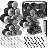 Darrahopens Health & Beauty > Hair Care > Hair Styling Products Black 50-Piece Professional Hair Roller Set - Multi-Size Self-Grip Velcro Rollers with Clips and Tail Comb - Complete Heatless Styling Kit for Voluminous Curls and Air Bangs