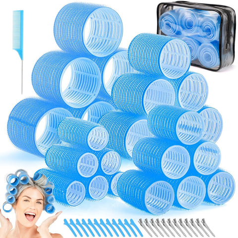 Darrahopens Health & Beauty > Hair Care > Hair Styling Products Blue 50-Piece Professional Hair Roller Set - Multi-Size Self-Grip Velcro Rollers with Clips and Tail Comb - Complete Heatless Styling Kit for Voluminous Curls and Air Bangs