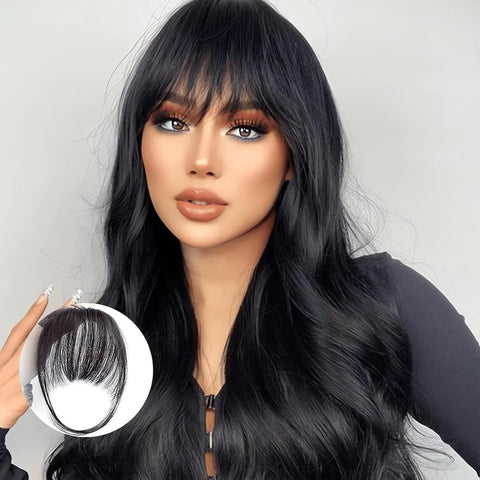 Darrahopens Health & Beauty > Hair Care > Hair Styling Products Clip-In Bangs Real Human Hair Natural Black Clip-On Fringe Hair Extensions for Women Girls