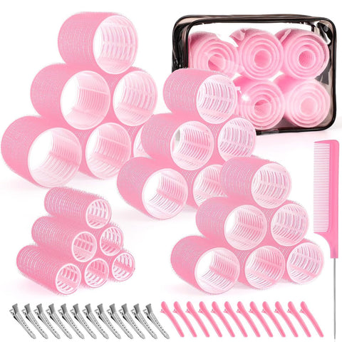 Darrahopens Health & Beauty > Hair Care > Hair Styling Products Pink 50-Piece Professional Hair Roller Set - Multi-Size Self-Grip Velcro Rollers with Clips and Tail Comb - Complete Heatless Styling Kit for Voluminous Curls and Air Bangs