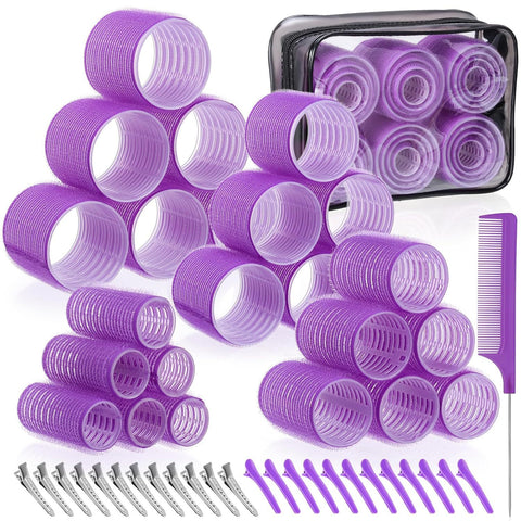 Darrahopens Health & Beauty > Hair Care > Hair Styling Products Purple 50-Piece Professional Hair Roller Set - Multi-Size Self-Grip Velcro Rollers with Clips and Tail Comb - Complete Heatless Styling Kit for Voluminous Curls and Air Bangs