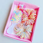 Darrahopens Health & Beauty > Hair Care > Hair Styling Products Style 4 Boxed Hair Tie Set with Pink Rubber Bands, Cute Hair Accessories & Mini Comb – Perfect Gift for Girls