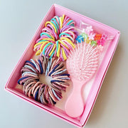 Darrahopens Health & Beauty > Hair Care > Hair Styling Products Style 5 Boxed Hair Tie Set with Pink Rubber Bands, Cute Hair Accessories & Mini Comb – Perfect Gift for Girls
