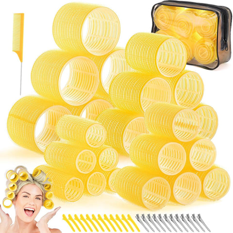 Darrahopens Health & Beauty > Hair Care > Hair Styling Products Yellow 50-Piece Professional Hair Roller Set - Multi-Size Self-Grip Velcro Rollers with Clips and Tail Comb - Complete Heatless Styling Kit for Voluminous Curls and Air Bangs
