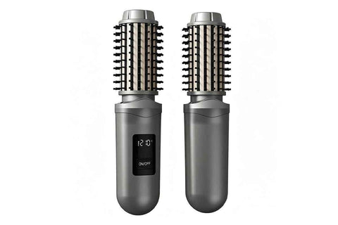 Darrahopens Health & Beauty > Hair Care > Hair Styling Tools 2 in 1 Cordless Hair Straightener Brush Curling Iron with LCD Display-Grey