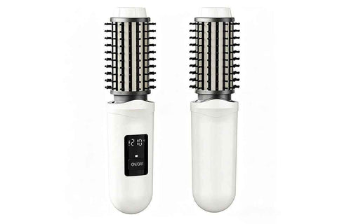 Darrahopens Health & Beauty > Hair Care > Hair Styling Tools 2 in 1 Cordless Hair Straightener Brush Curling Iron with LCD Display-White