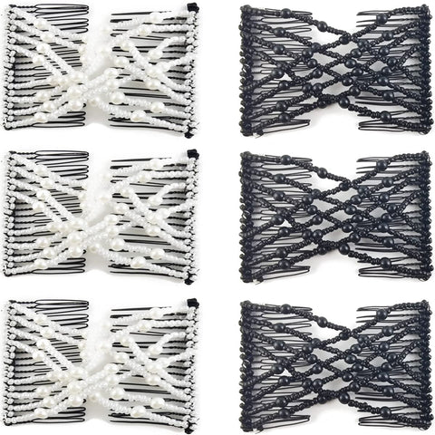 Darrahopens Health & Beauty > Hair Care > Hair Styling Tools 6-Pack Pearl Hair Combs - Elastic Magic Hairpins - Hair Clamps - Hair Clip - Black & White - For All Hair Types