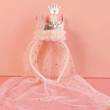Darrahopens Health & Beauty > Hair Care > Hair Styling Tools Beige 2-Pack Tulle Crown Headbands with "Happy Birthday" Sparkle Design for Kids – Princess Party Hair Accessories