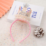 Darrahopens Health & Beauty > Hair Care > Hair Styling Tools Beige with a pink hairband 2-Pack Tulle Crown Headbands with "Happy Birthday" Sparkle Design for Kids – Princess Party Hair Accessories