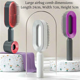 Darrahopens Health & Beauty > Hair Care > Hair Styling Tools Black and Purple 3D Airbag Massage Self Cleaning Hair Brush with Base - for Long Hair - One-Click Easy Hair Removal - Scalp Soothing Detangler for Professional Home Hair Care