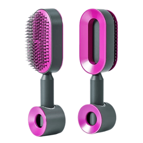 Darrahopens Health & Beauty > Hair Care > Hair Styling Tools Black and Purple 3D Airbag Massage Self Cleaning Hair Brush with Base - for Long Hair - One-Click Easy Hair Removal - Scalp Soothing Detangler for Professional Home Hair Care