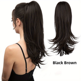 Darrahopens Health & Beauty > Hair Care > Hair Styling Tools Clip-on Ponytail Hairpiece — Dual-use design, rotate 180° to switch between styles. Made of synthetic fiber, it's easy and quick to wear. Special craftsmanship ensures a natural, realistic look once put on.(BLACK BROWN)