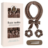 Darrahopens Health & Beauty > Hair Care > Hair Styling Tools Coffee brown Heatless Hair Curler Set with Bowtie Ribbon for Natural Big Waves Damage-Free Overnight Hair Styling Essential for Your Local Modern Lifestyle