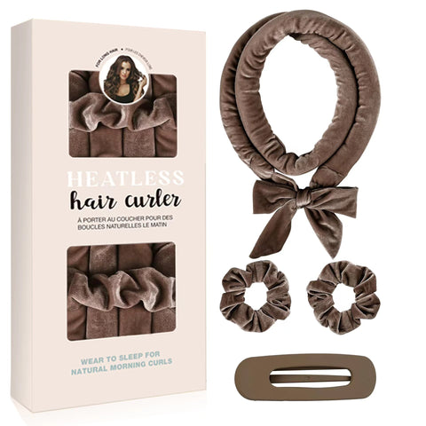 Darrahopens Health & Beauty > Hair Care > Hair Styling Tools Coffee brown Heatless Hair Curler Set with Bowtie Ribbon for Natural Big Waves Damage-Free Overnight Hair Styling Essential for Your Local Modern Lifestyle