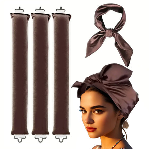Darrahopens Health & Beauty > Hair Care > Hair Styling Tools Coffee color Heatless Hair Curler 2 Pack with Satin Scarf and Soft Sponge Rollers for Overnight Big Waves Damage-Free Styling Solution for Local Professionals
